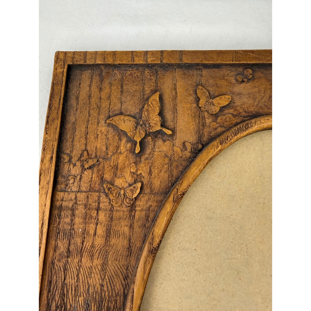 Vintage Faux Wood Resin Butterfly Wheat Oval Picture Frame Rustic Cottagecore - Picture 7 of 13